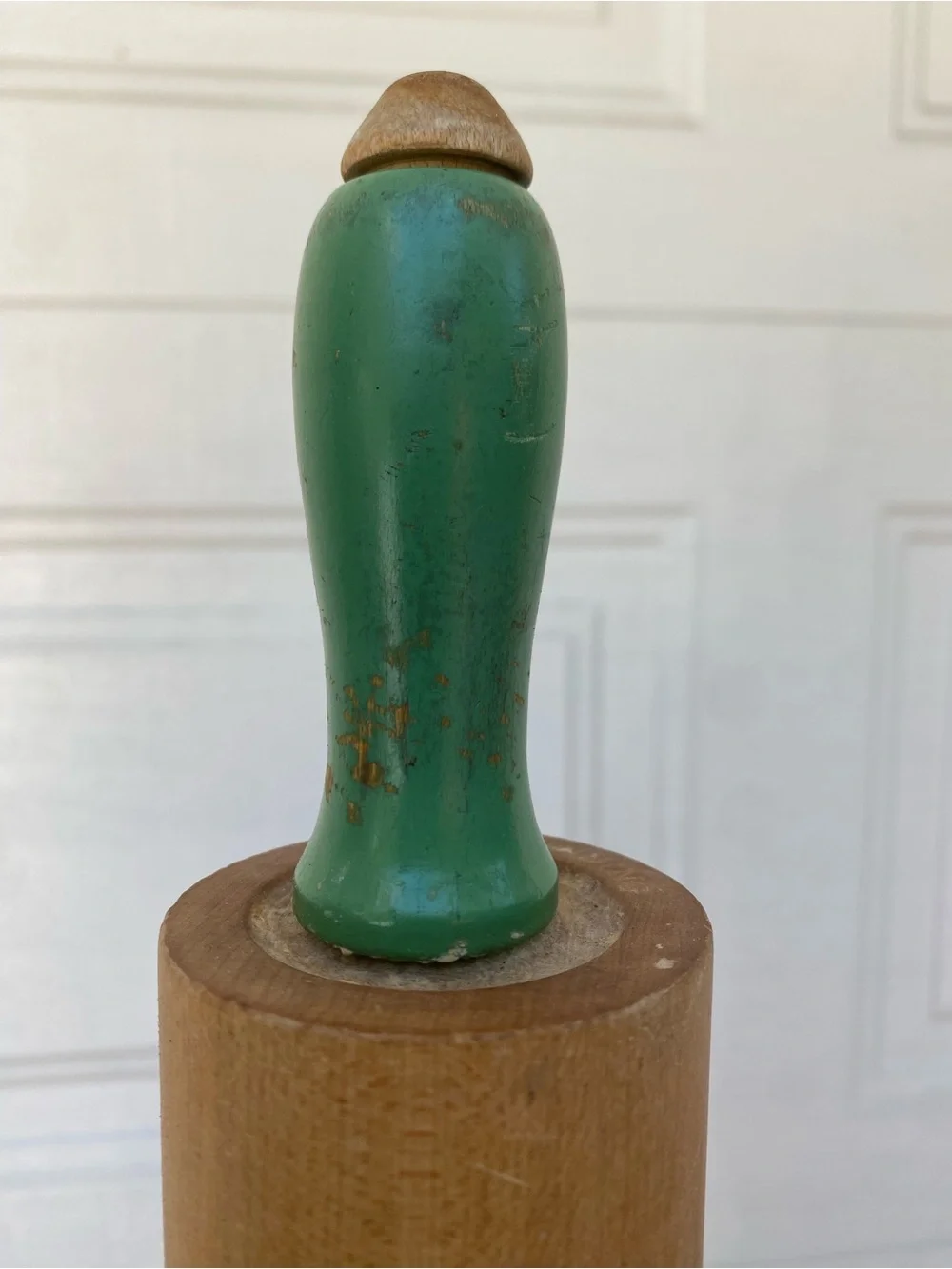 Vintage Wooden Rolling Pin with Mint Green Handles